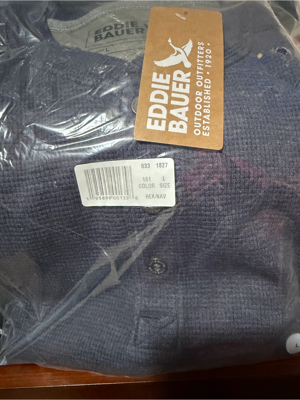 Eddie Bauer Heathered Navy Button-Down Casual Shirt